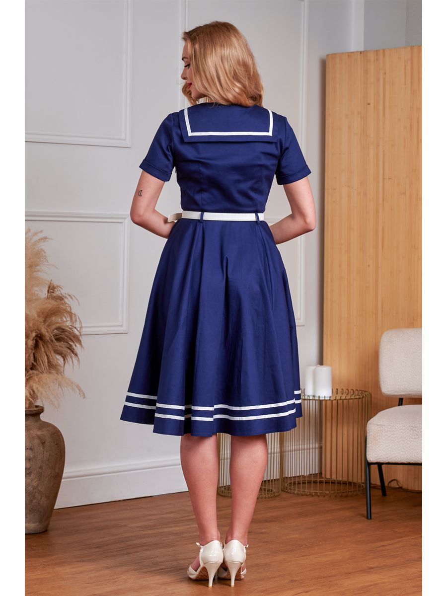 Banned Retro 50s Ambra Nautical Swing Dress-Navy