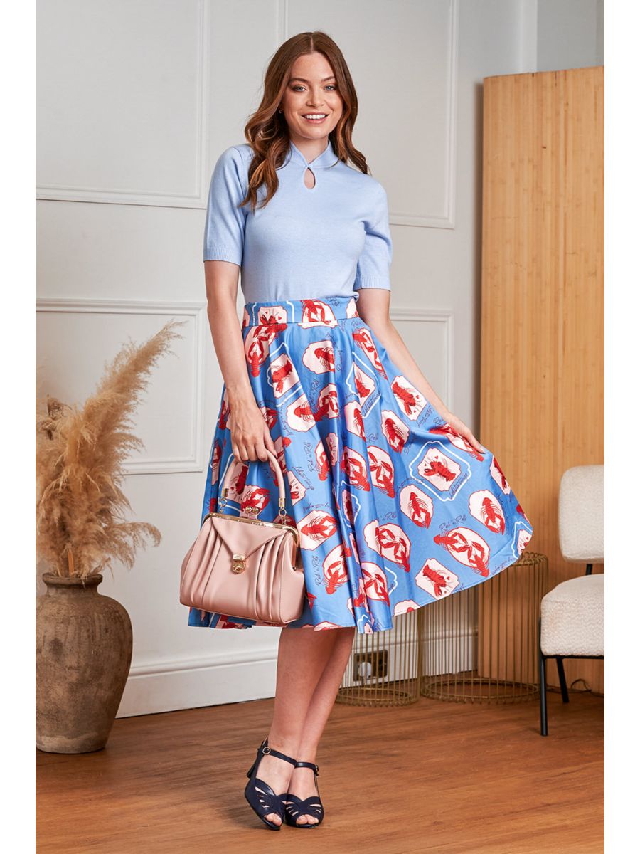 1950's Banned Retro Cary Lobster Love Skirt-Blue