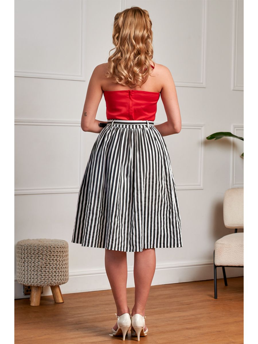 Banned Retro 50s Mila Striped Circle Swing Skirt And-Black/White