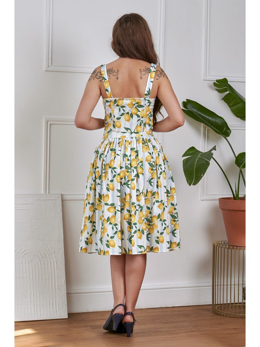 Banned Retro 50s Rosie Circle Lemon And Stripes Swing Skirt-Cream