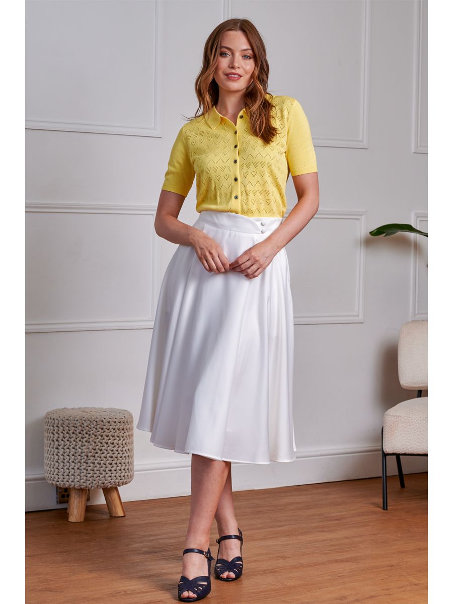 Banned Retro 50s Hearts Waves Cardigan-Yellow