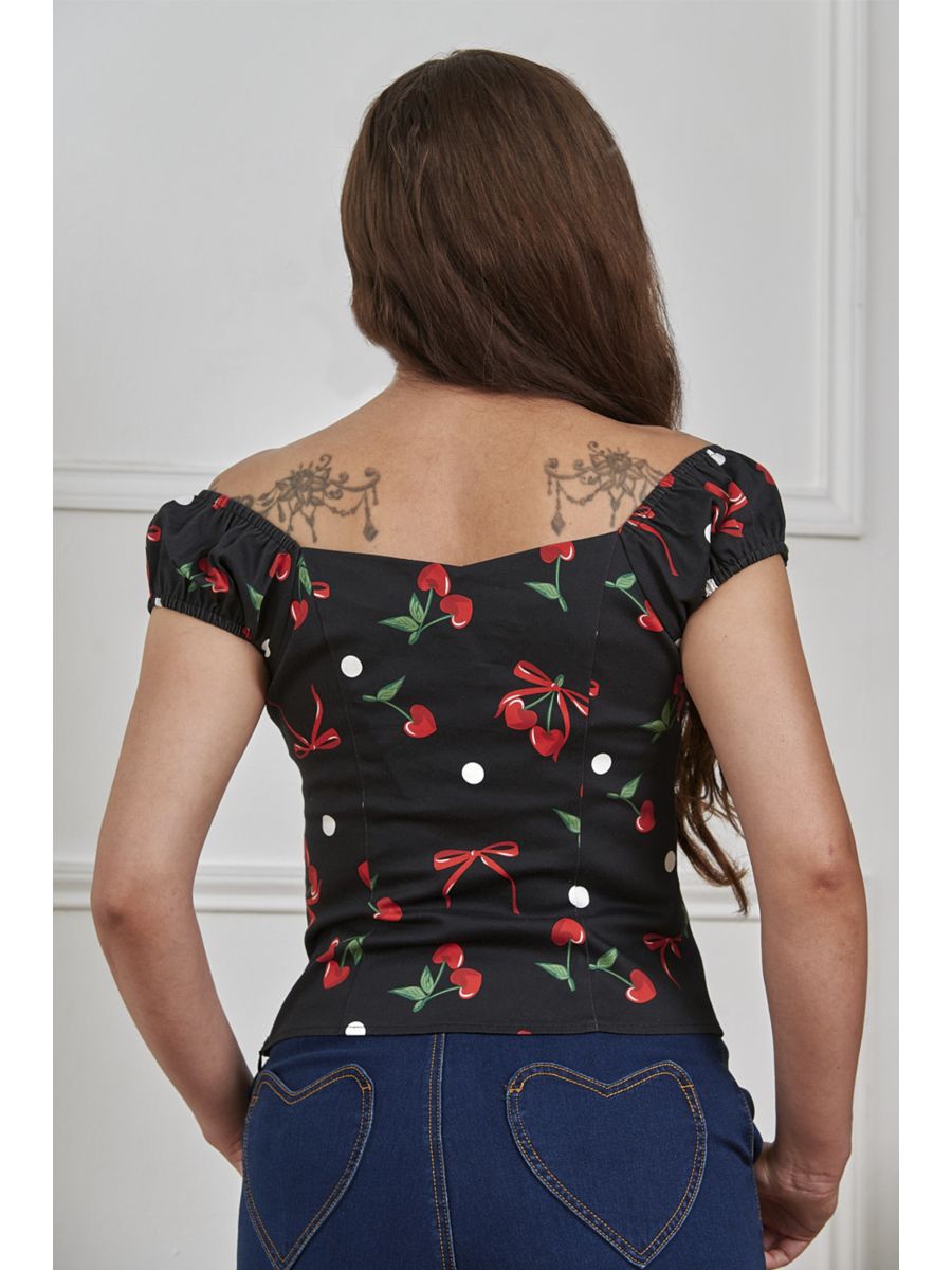 Banned Retro 50s Babe Cherries And Bows Top-Black