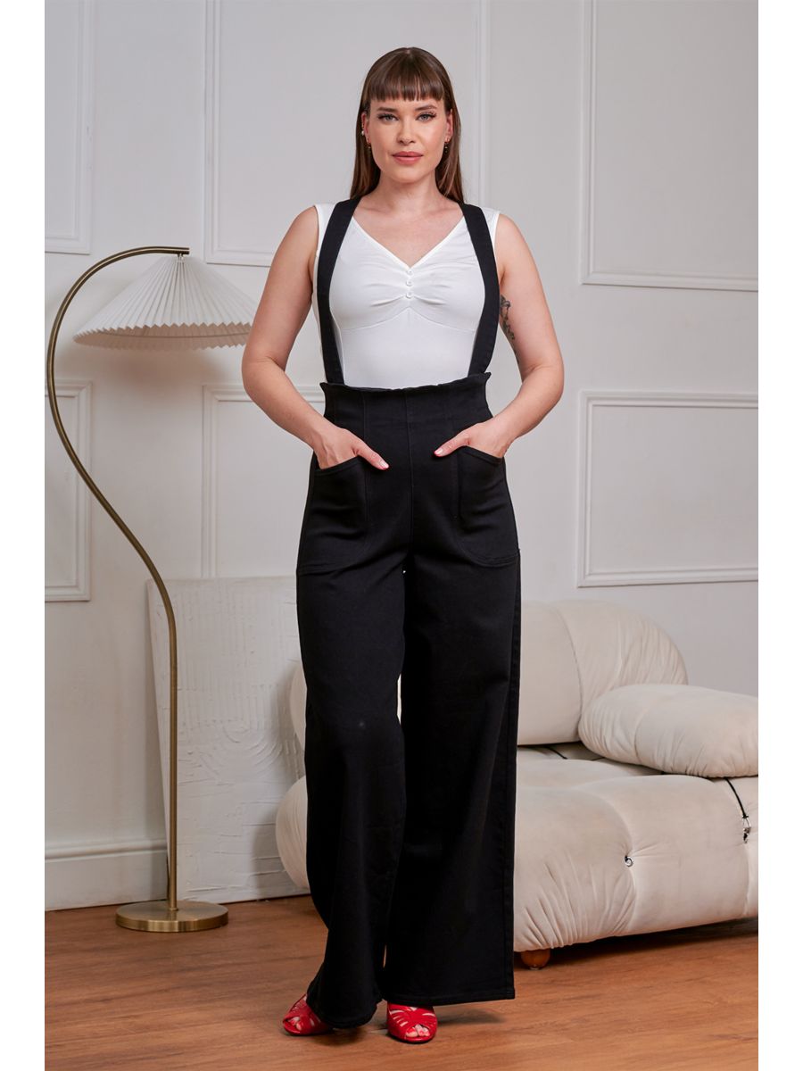 Banned Retro Jolene 50s High Waist Suspender Jeans-Black