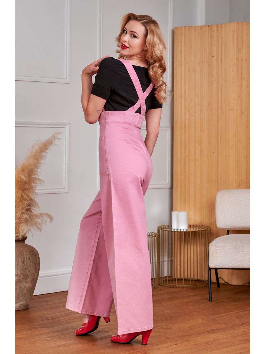 Banned Retro Jolene 50s High Waist Suspender Jeans-Dark Pink