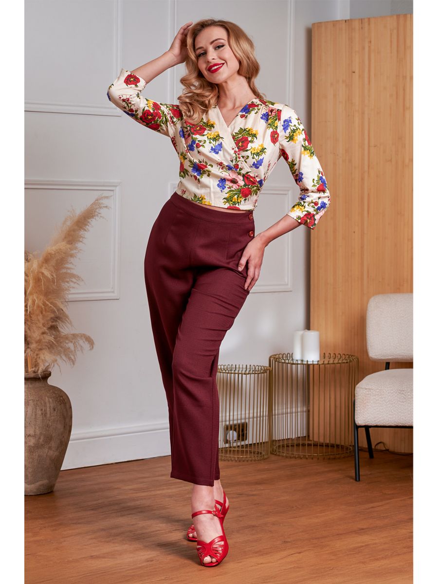 Banned Retro 40s Gracie 40s Floral Serenade Blouse-Cream