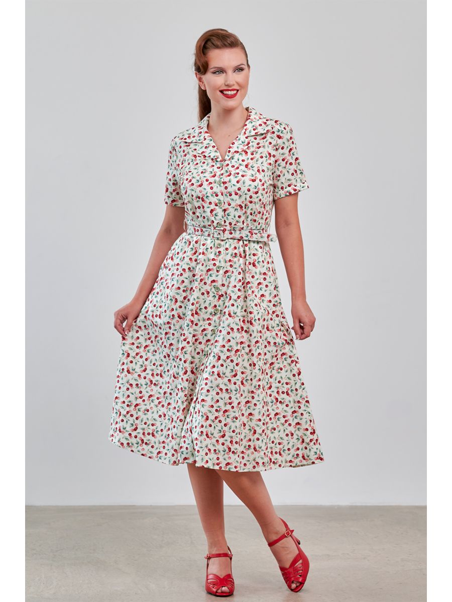 Banned Retro 40s Kate Cherry Dress-Cream