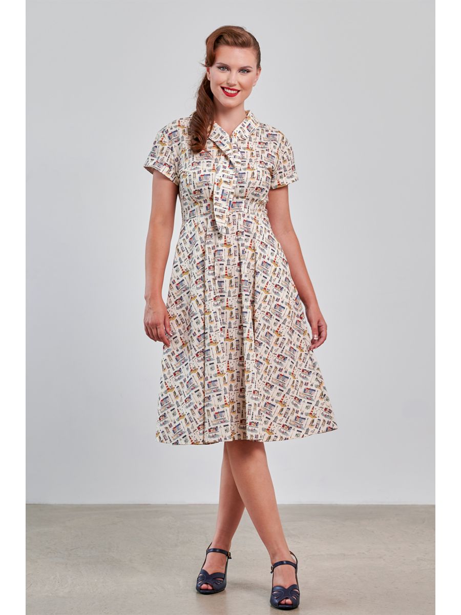 Banned Retro 40s Shirley Seaside Dress-Cream