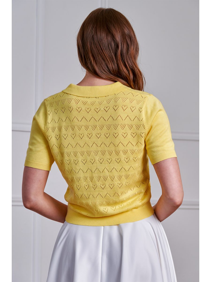 Banned Retro 50s Hearts Waves Cardigan-Yellow