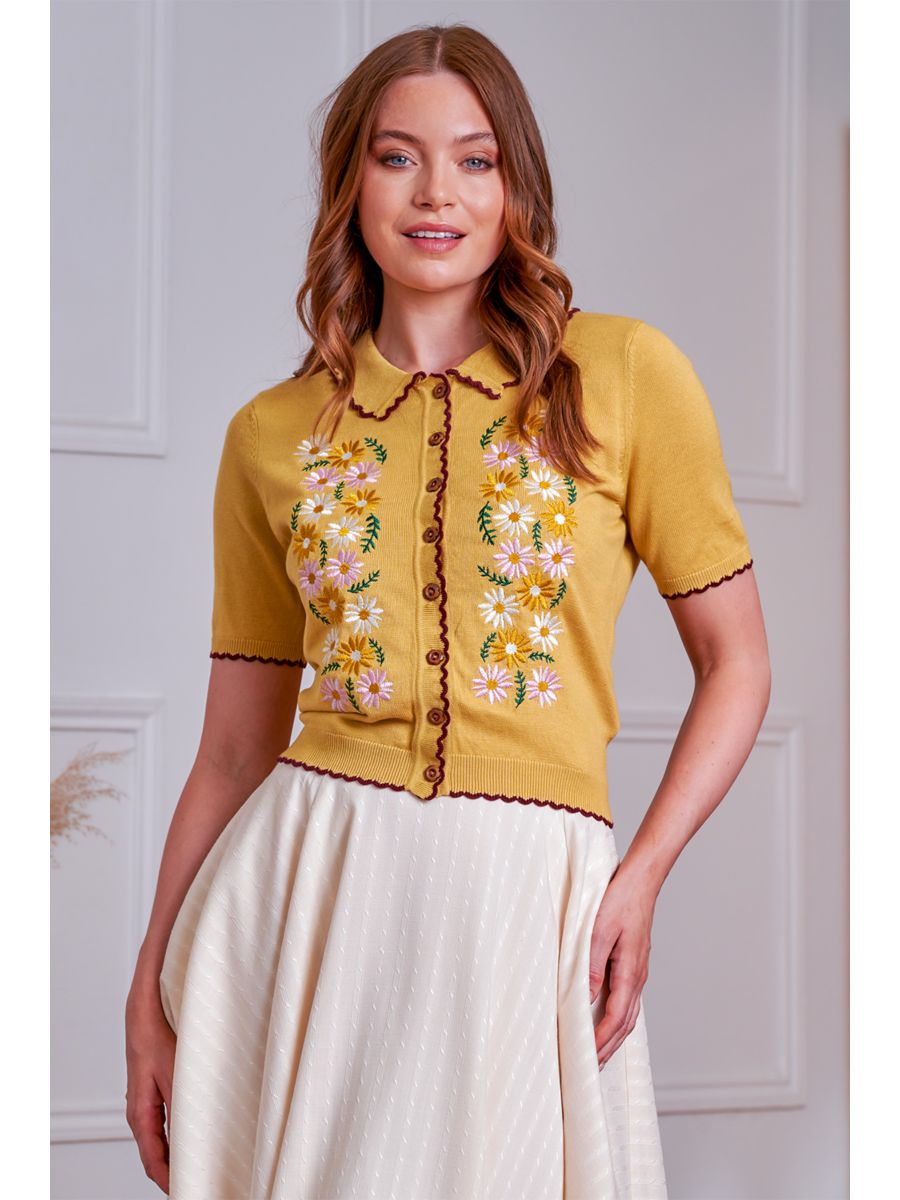 Banned Retro 50s Penny Flower Cardigan-Yellow