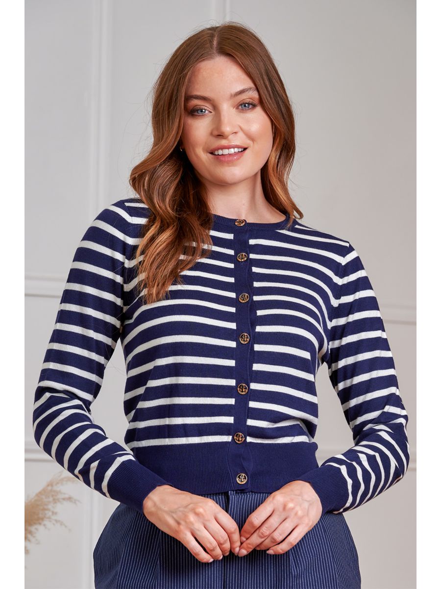 Banned Retro 50s Nautical Cardigan-Navy/White