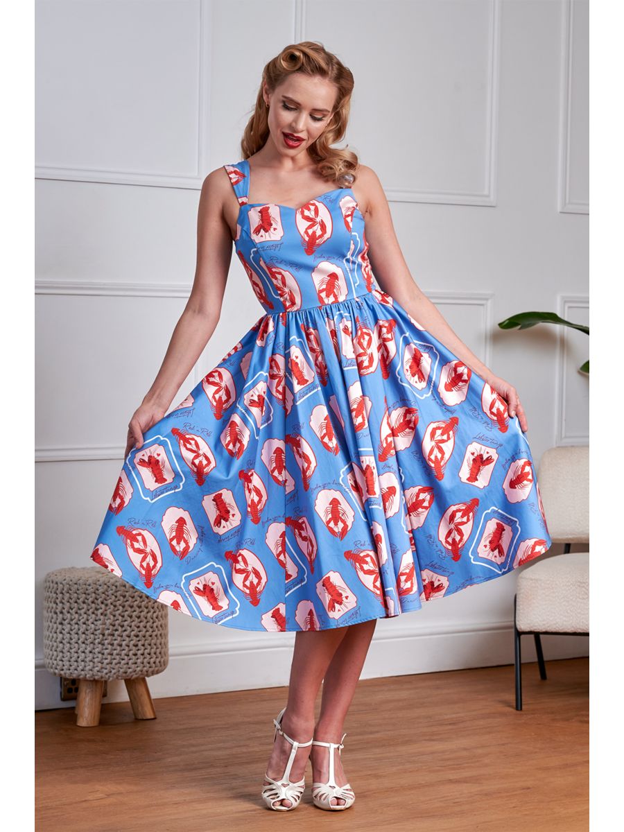 Banned Retro 50's Winnie Lobster Love Dress-Blue