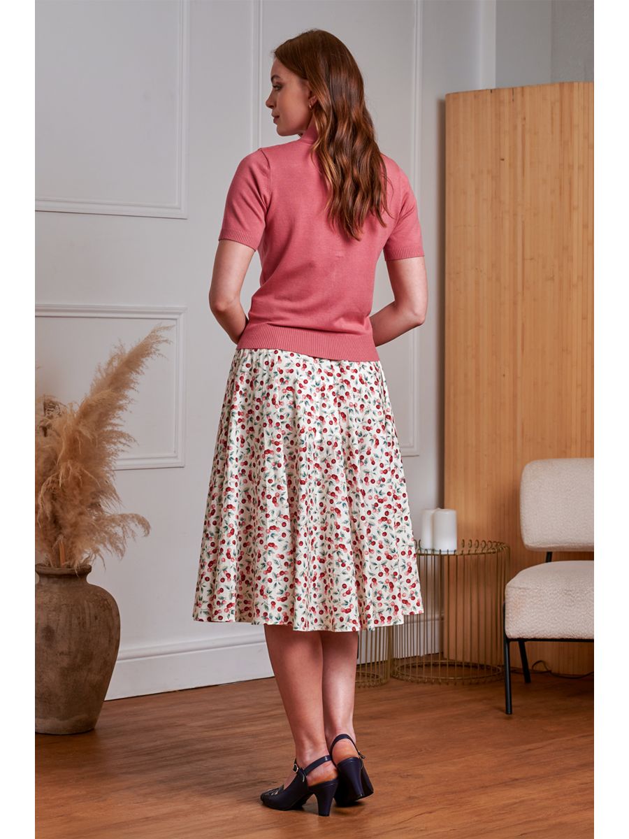 1950's Banned Retro Cary Cherry Skirt-Cream