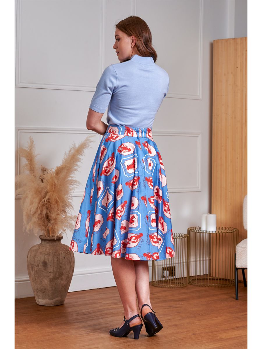 1950's Banned Retro Cary Lobster Love Skirt-Blue
