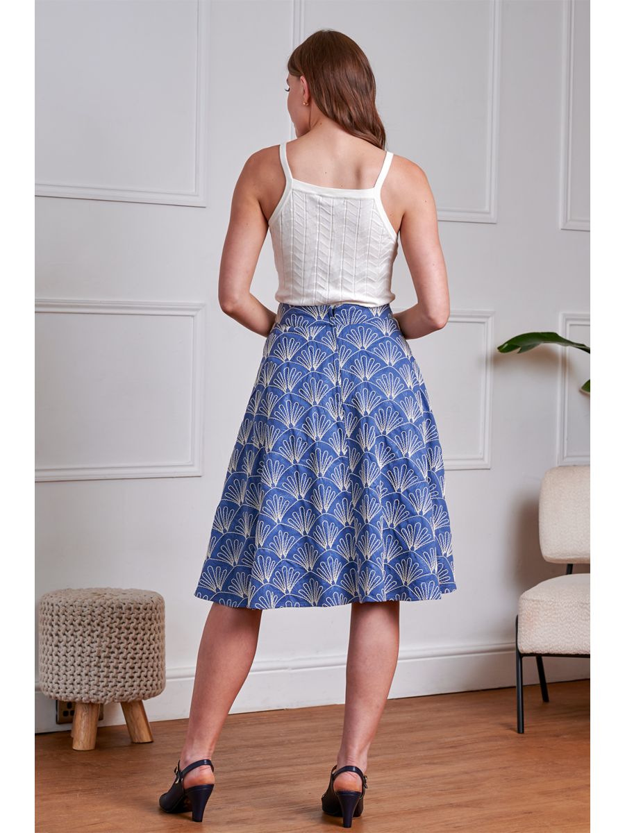 1950's Banned Retro Annie Sea Shell Skirt-Blue