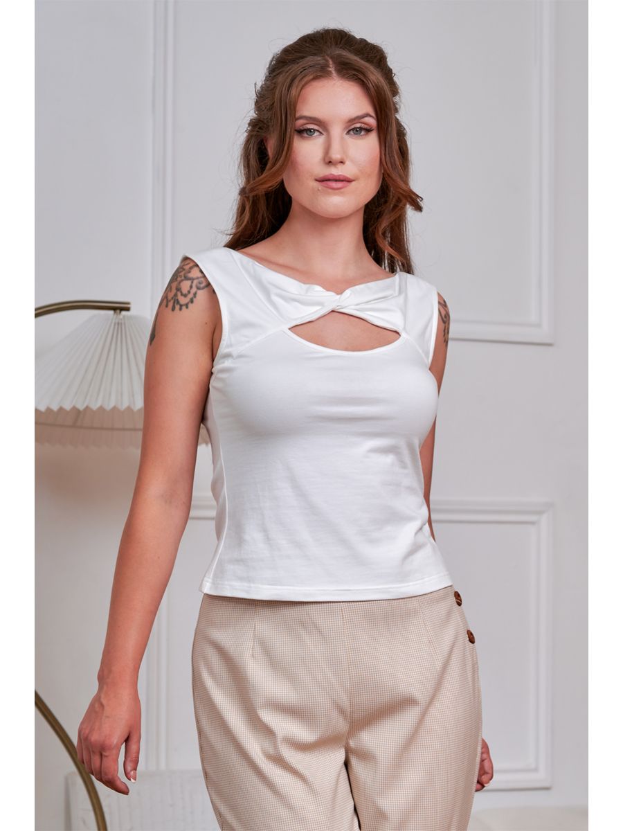Vintage-Inspired 1950s Sleeveless Twist-Front Top-OffWhite