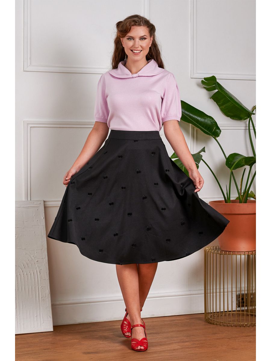 1950's Banned Retro Annie Cherry Skirt-Black