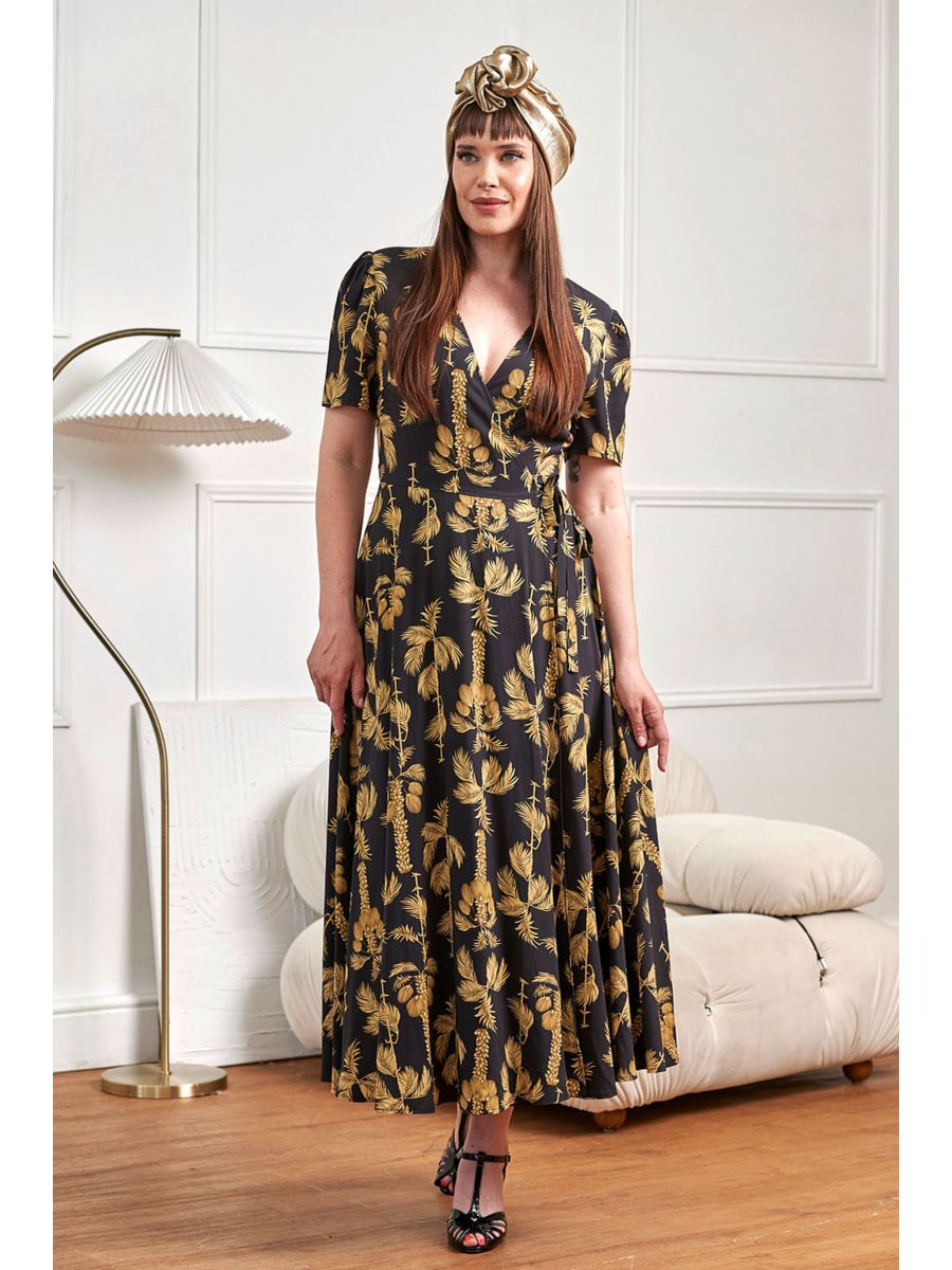 Banned Retro 40s Carol Golden Hour Wrap Midi Dress-Black