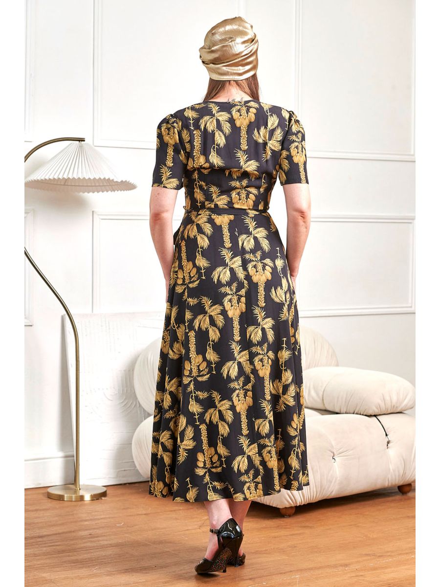 Banned Retro 40s Carol Golden Hour Wrap Midi Dress-Black
