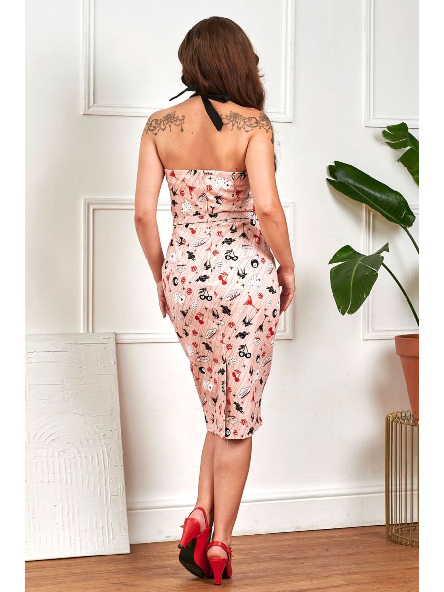 Banned Retro 50s Rhona Viva Las Vegas Pencil Dress-Pink