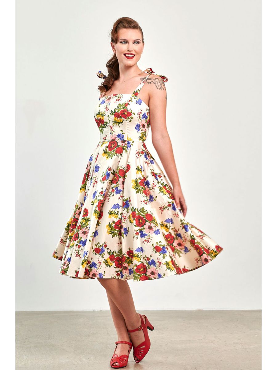 Banned Retro 50s Angelica Corset Floral Swing Dress-Cream