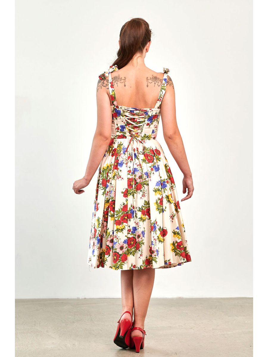 Banned Retro 50s Angelica Corset Floral Swing Dress-Cream