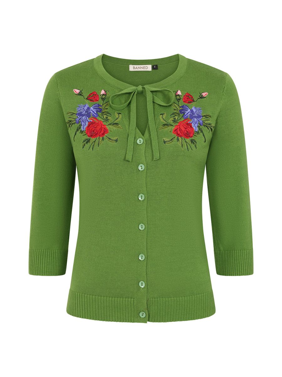 Banned Retro 50s Fei Floral Serenade Cardigan-Green