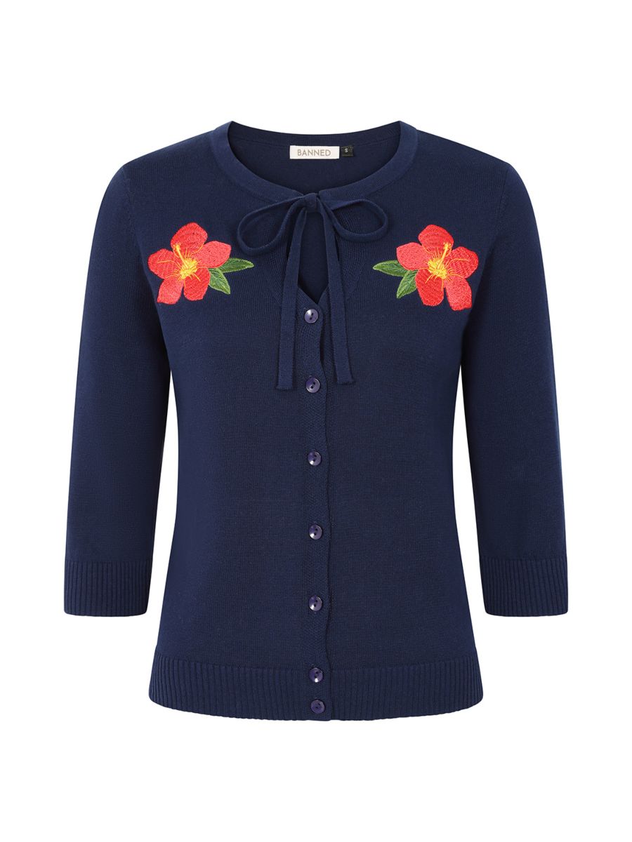 Banned Retro 50s Fei Tropical Summer Cardigan-Navy