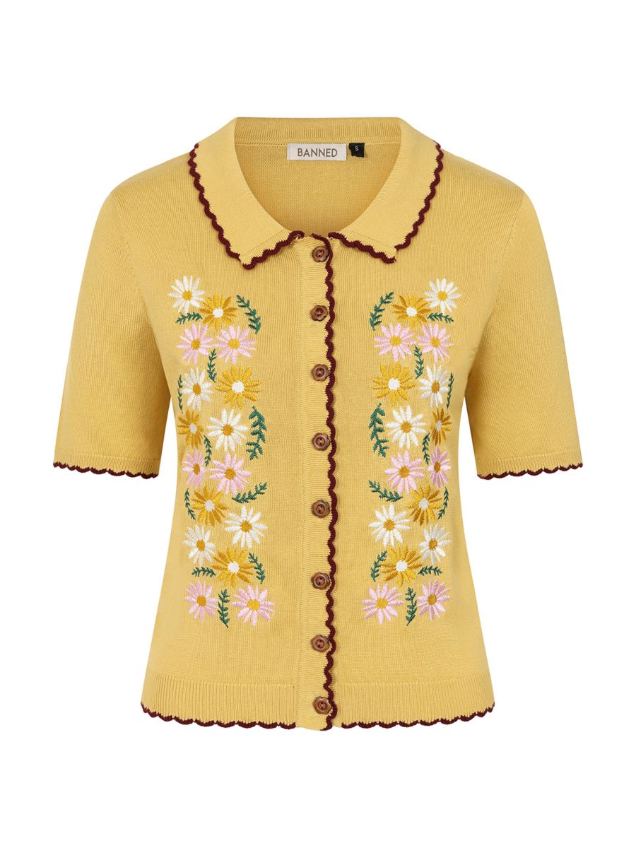 Banned Retro 50s Penny Flower Cardigan-Yellow