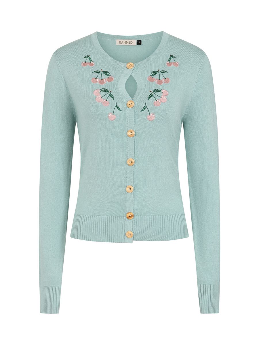 Banned Retro 50s Heritage Cherry Cardigan-Blue