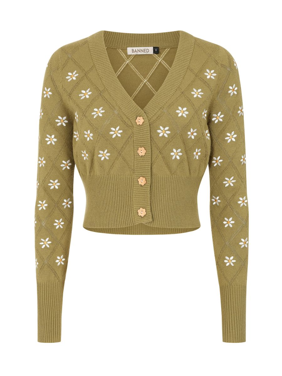 Banned Retro 50s Fearn Flower Cardigan-Green