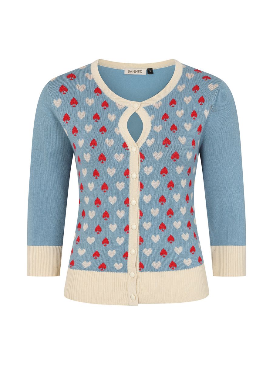 Banned Rockabilly Ruby Spade Knitted Cardigan-Teal Blue