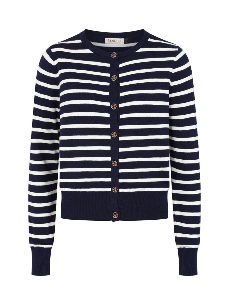 Banned Retro 50s Nautical Cardigan-Navy/White