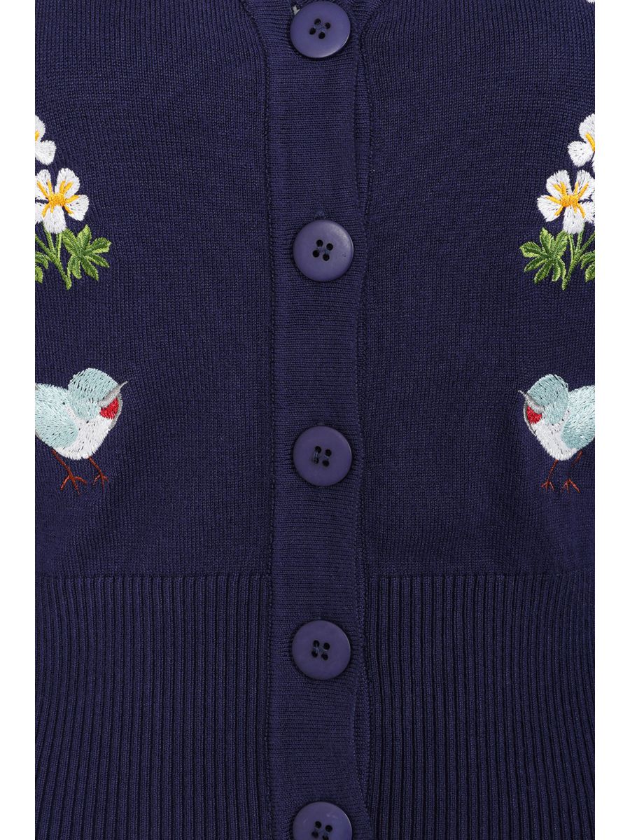 Banned Retro 50s Nara Birds And Flowers Cardigan-Navy