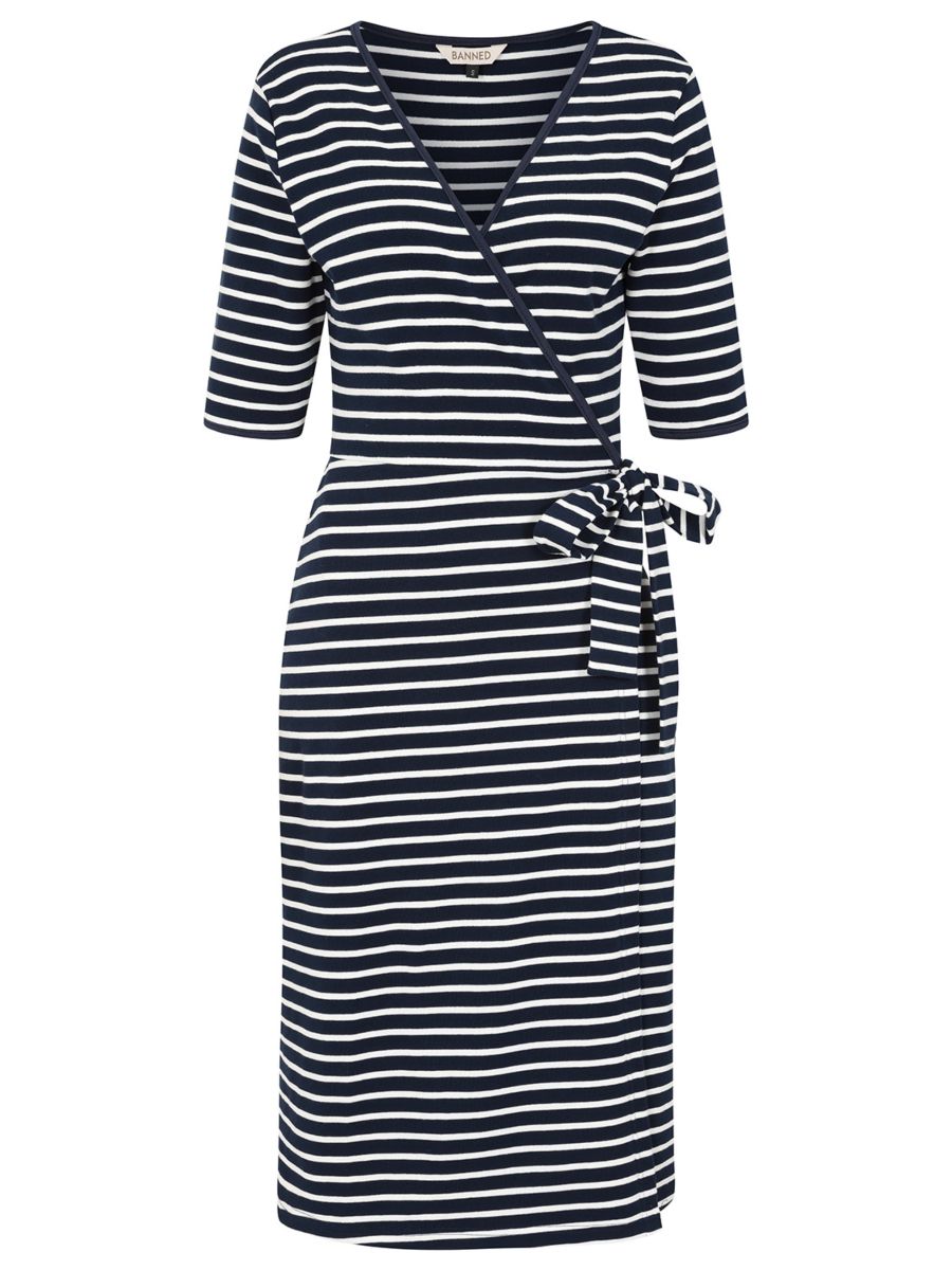 Banned Retro 40's May Stripe Dress-Navy