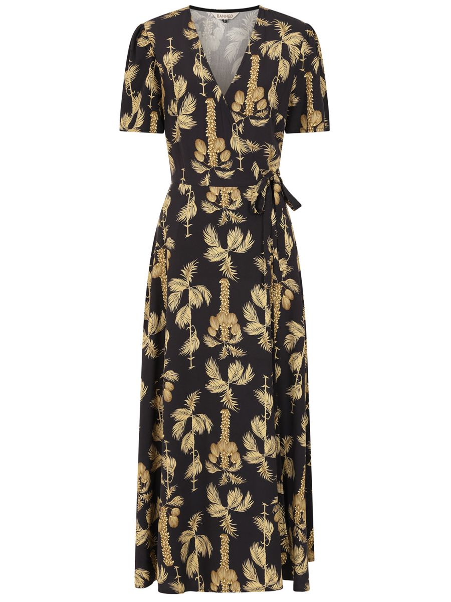 Banned Retro 40s Carol Golden Hour Wrap Midi Dress-Black
