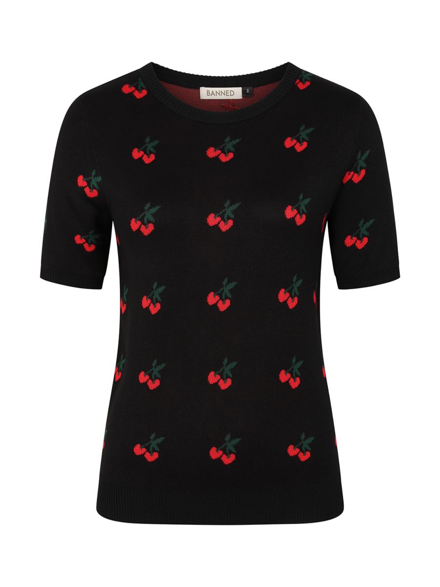 Banned Retro 50s Sonia Fair Isle Cherry Top-Black