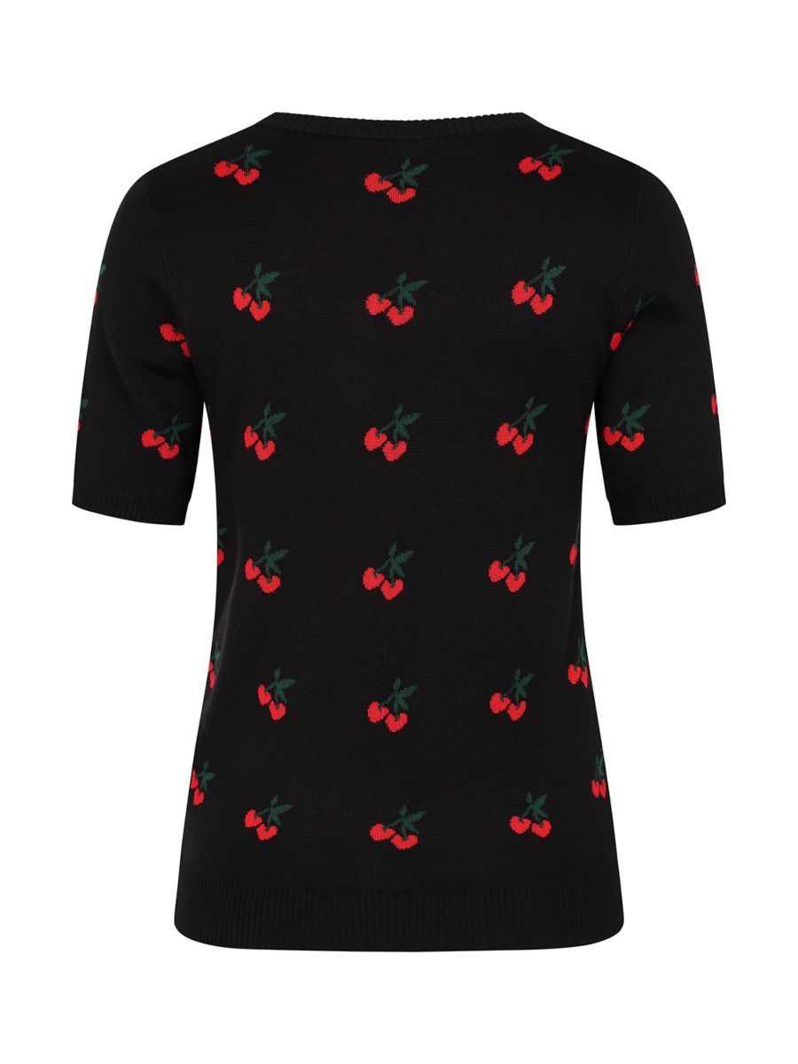 Banned Retro 50s Sonia Fair Isle Cherry Top-Black