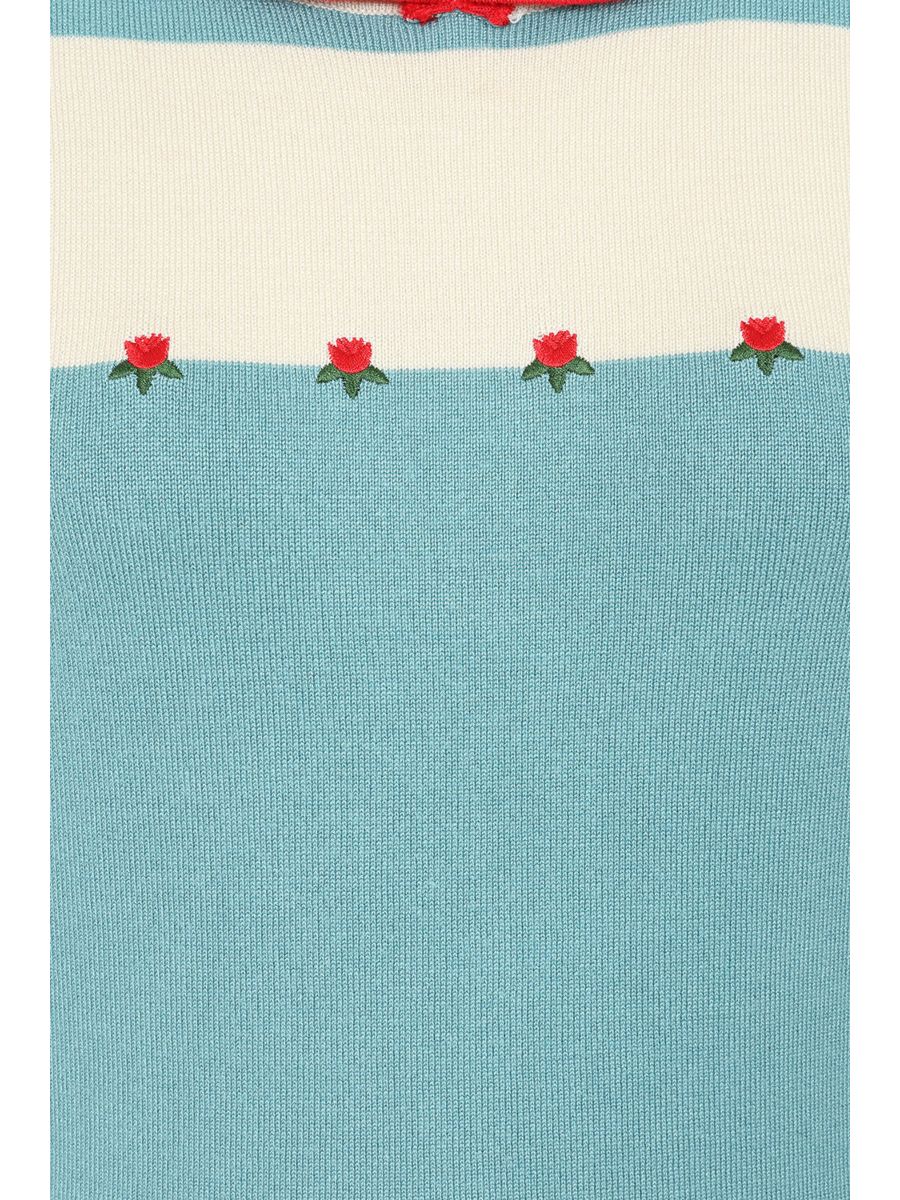 Banned Rockabilly Lily Rose Embroidered Knitted Jumper-Blue