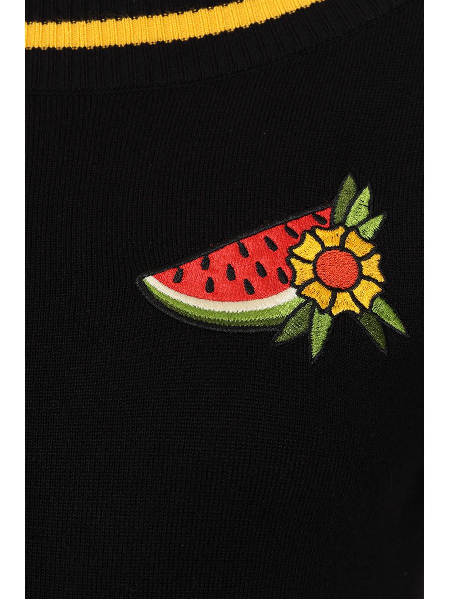 Banned Rockabilly Luna Summer Knitted Jumper With Watermelon Embroidery-Black