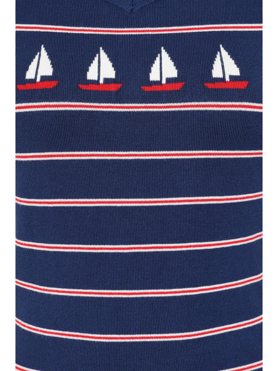 Banned Rockabilly Marine Molly Knitted Jumper-Navy/Red