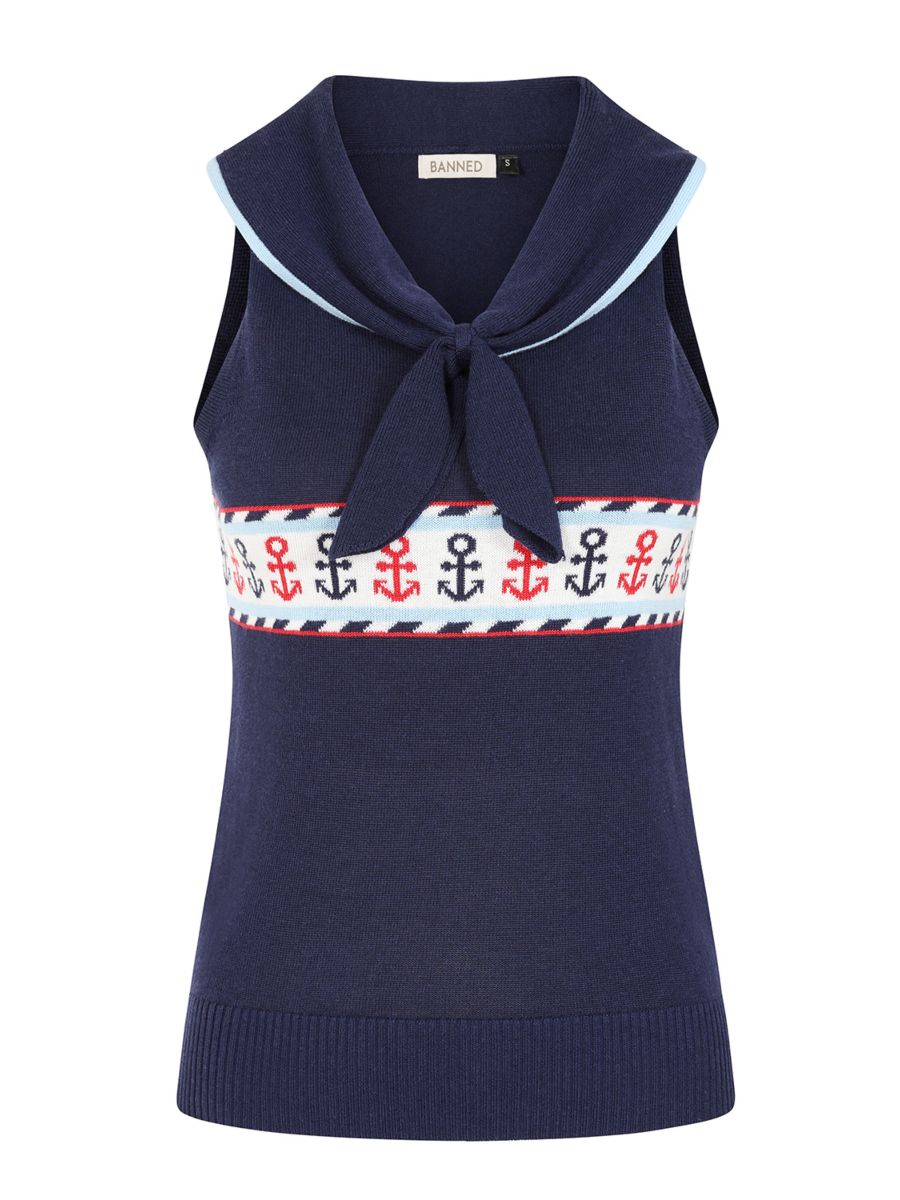 Banned Rockabilly Sailor Sophie Knitted Jumper-Navy
