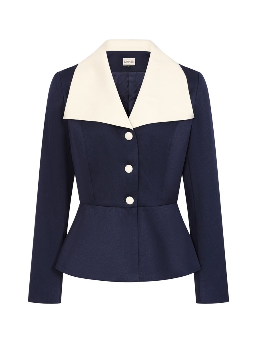Banned Retro 50s Leonia Jacket Peplum-Navy