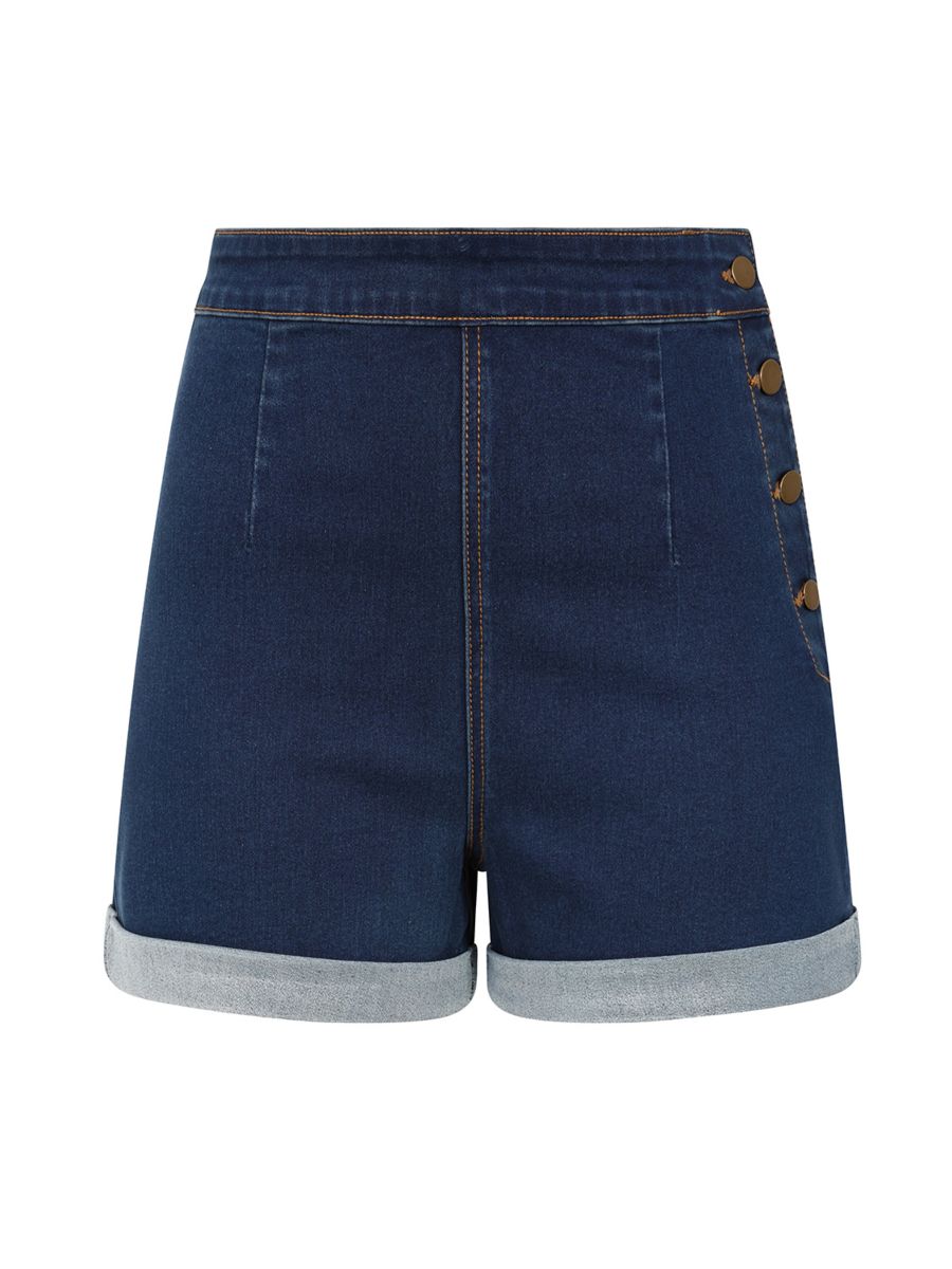 Banned Retro Coco Love Denim Shorts Heart Pockets-Denim/Blue