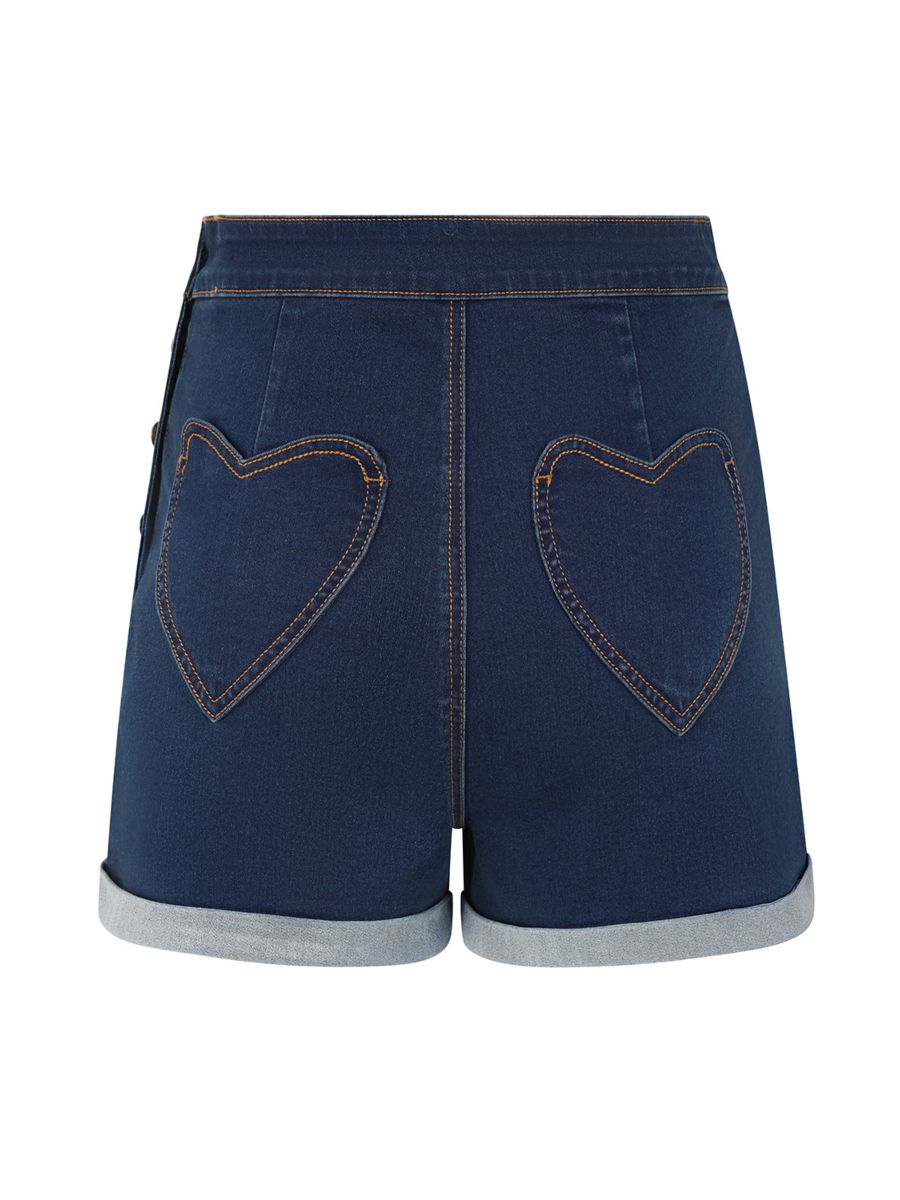 Banned Retro Coco Love Denim Shorts Heart Pockets-Denim/Blue