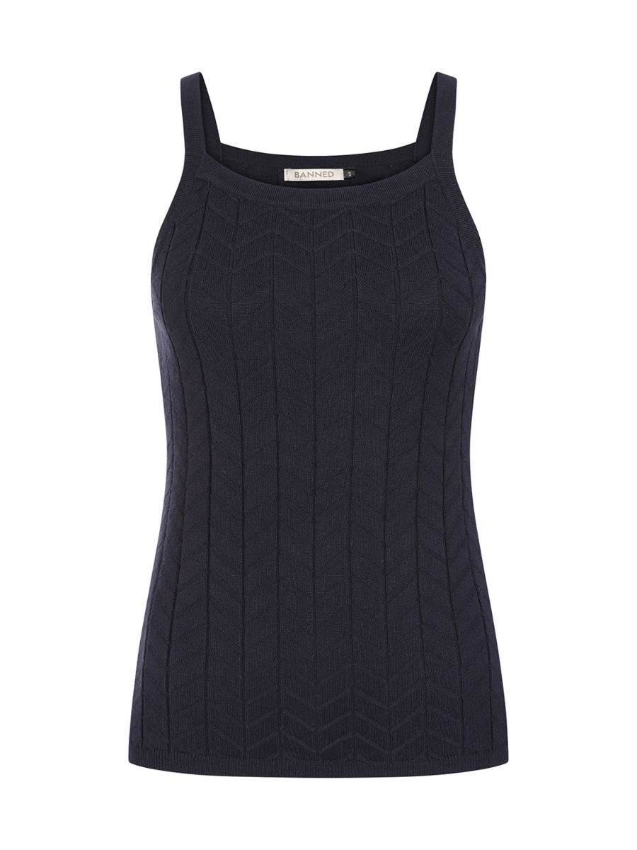Banned Retro 50s Joy Knot Top-Navy