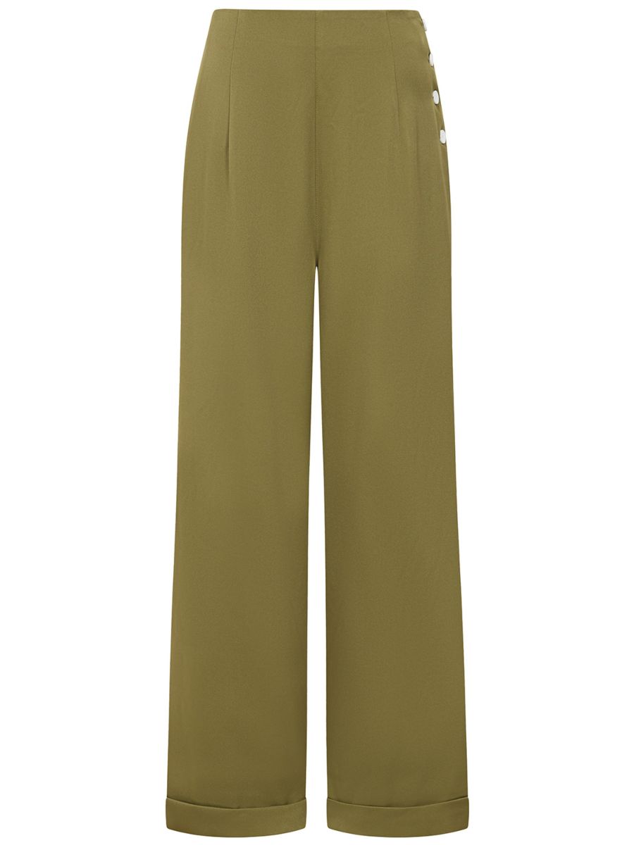 Ottavia 40s Classic Trousers With Buttons On Side-Olive