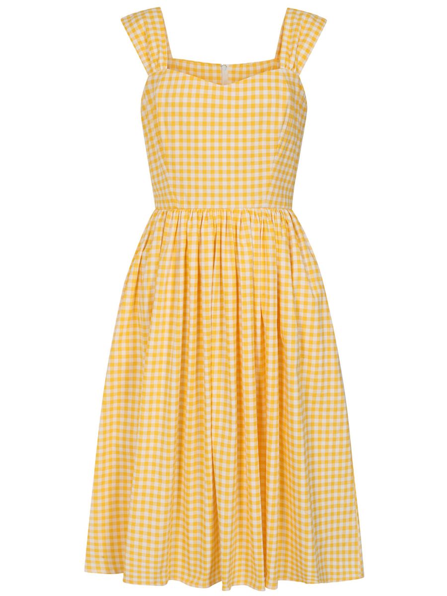 Banned Retro 50s Eliza Gingham Swing Dress-Yellow