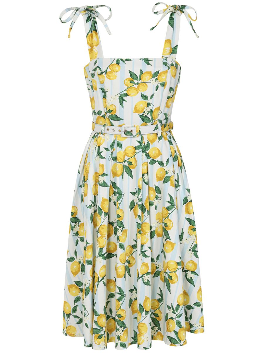 Banned Retro June Lemon And Stripes Swing Dress-Cream