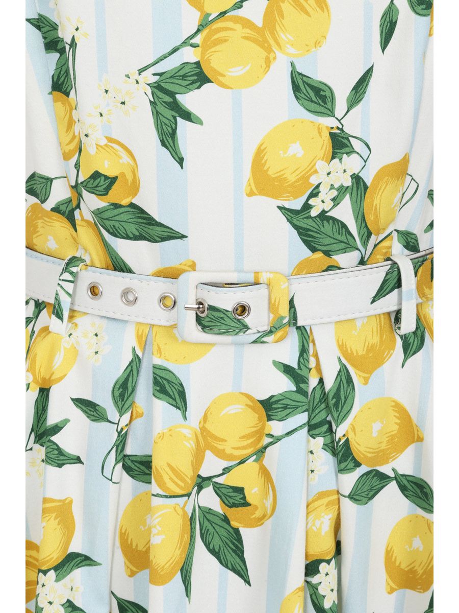Banned Retro June Lemon And Stripes Swing Dress-Cream