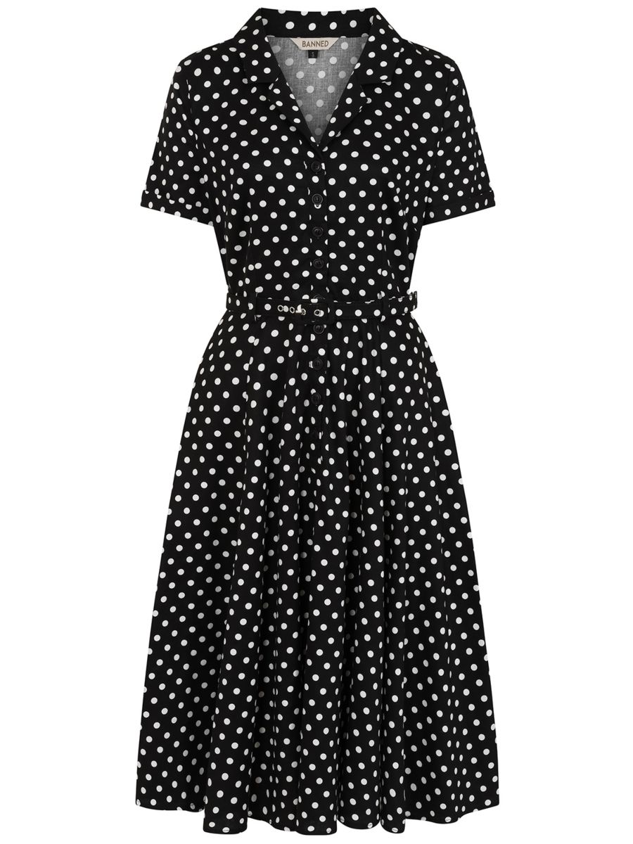 Banned Retro 50s Bella Polka Dot Swing Full Circle Dress-Black